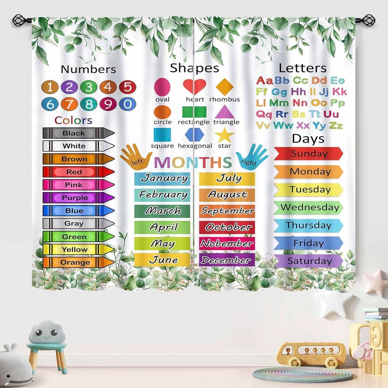 Lnepty ABC Alphabet Classroom Curtains,Rustic Green Eucalyptus Leaves Plant Funny School Education Learning Tools Toddler Baby Bedroom Living Room Back to School Window Drapes 2 Panels,52X84 Inch - Image 4